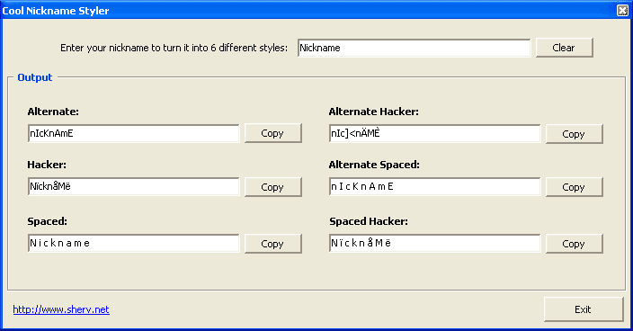 MSN Nickname Maker 1.0 : Main Window