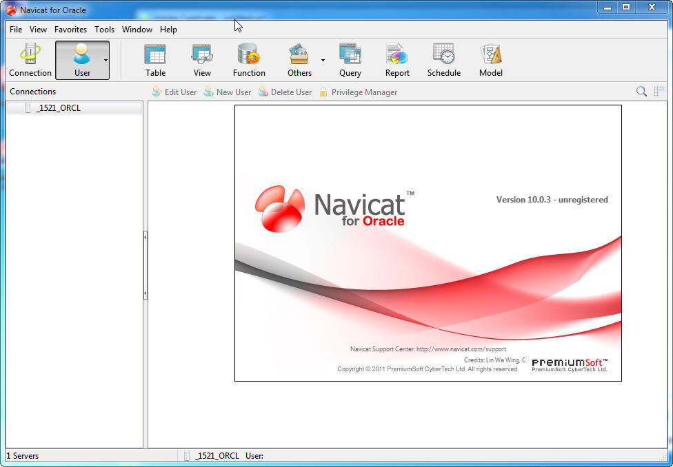 Navicat for Oracle 10.0 : Main window