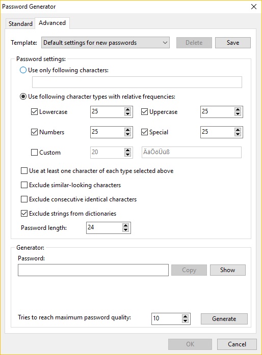 Password Depot 12.0 : Advanced Password Generator Settings