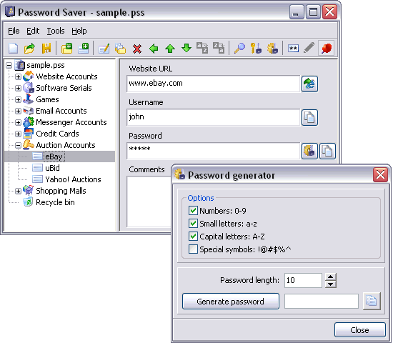 Password Saver 2.2 : Main Window