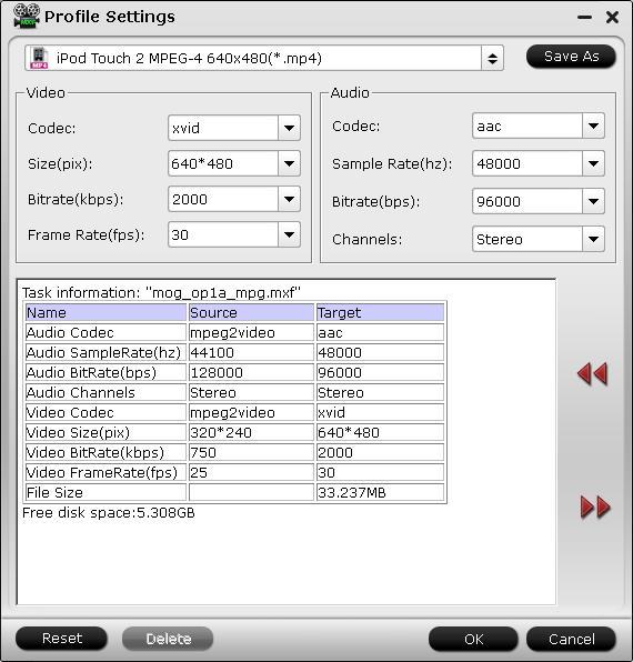 Pavtube MXF Converter 1.2 : Profile Settings