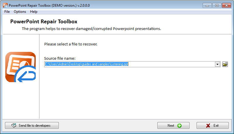 PowerPoint Repair Toolbox 2.0 : Main Window