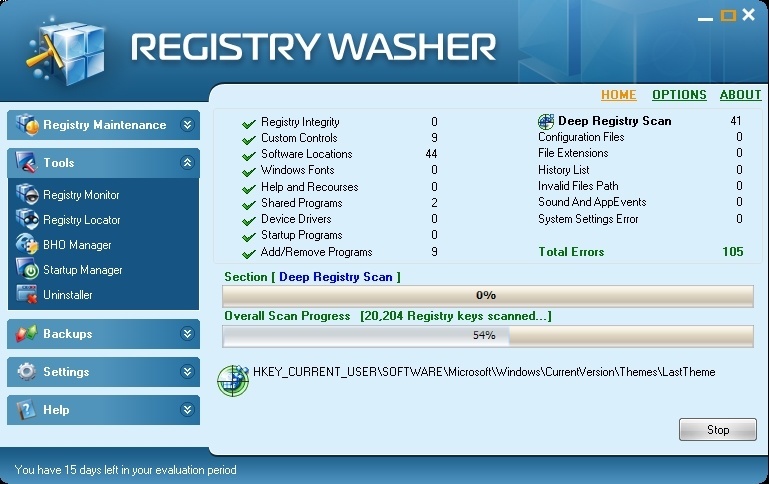 Registry Washer 5.1 : Scan in Progress