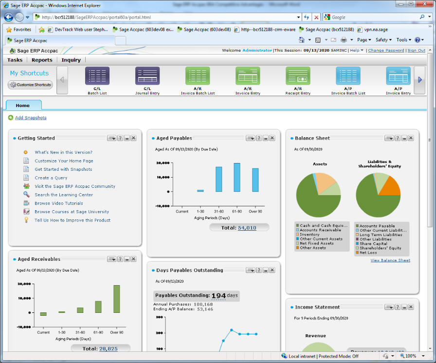 Sage Accpac ERP 5.6 : Main window