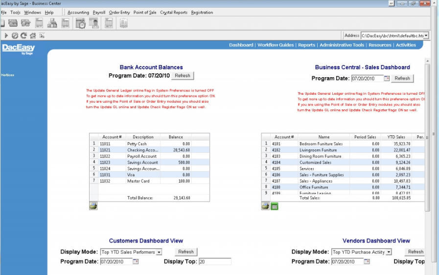 Sage DacEasy 18.0 : Main window