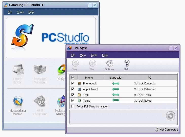 Samsung PC Studio 3.1 : Samsung PC Studio - PC Sync