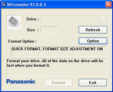 SD Memory Card Formatter 2.0 : Main window