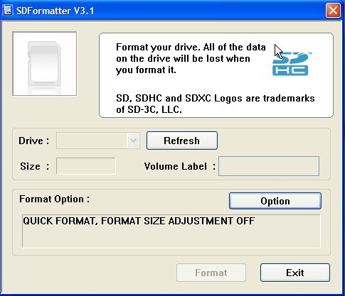 SD Memory Card Formatter 3.1 : Main Window