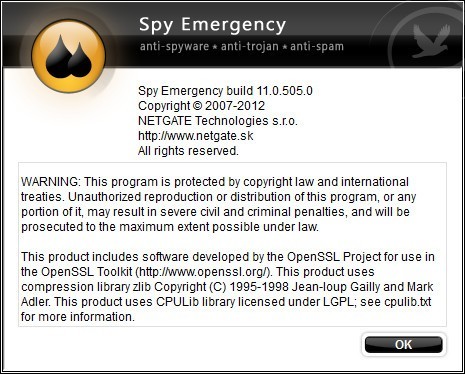 Spy Emergency 11.0 : About Window