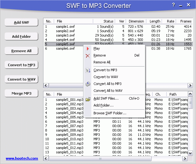 SWF to MP3 Converter 2.3 : Main Window