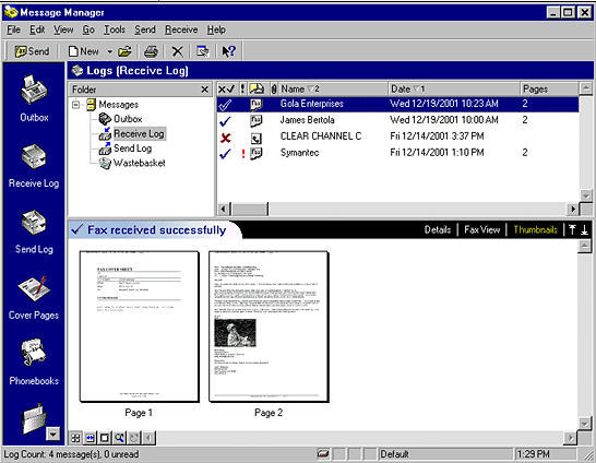 Symantec WinFax PRO 10.0 : Main screen
