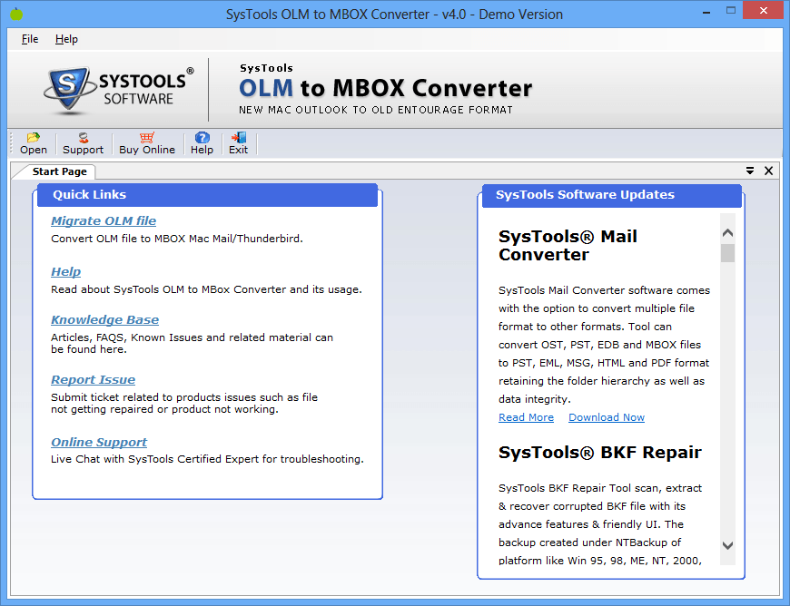 SysTools OLM to MBOX Converter 4.0 : Main window