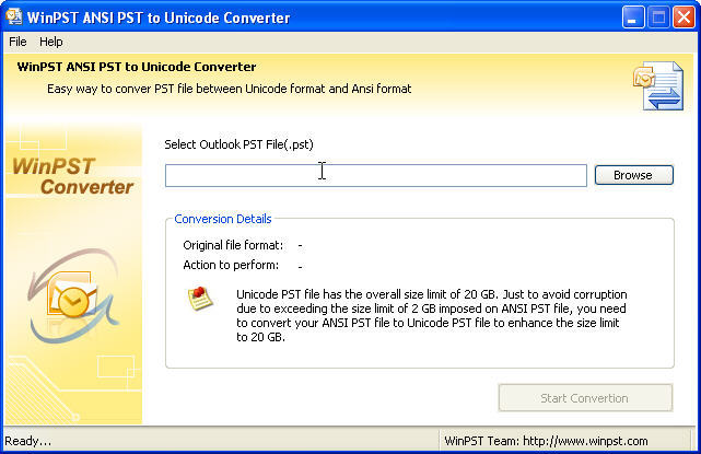 WinPST ANSI PST to Unicode Converter 2.0 : General view
