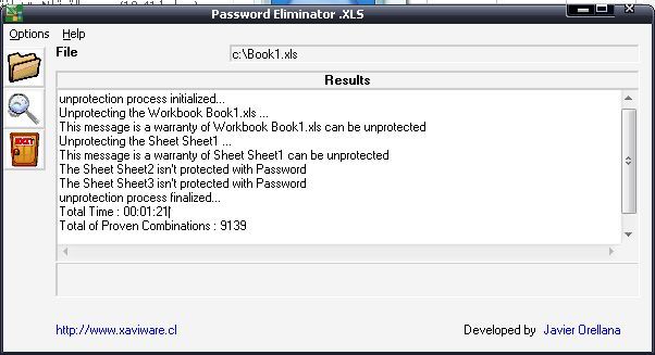 XaviWare Password Eliminator .XLS 1.0 : Removing password from the sheet1 of an Excel File