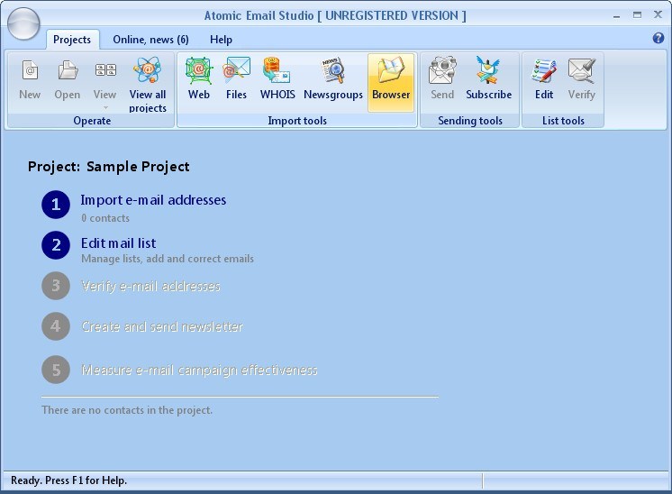 Atomic Email Studio 9.9 : Project Window