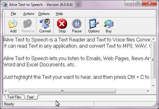 Alive Text to Speech 6.0 : Main window