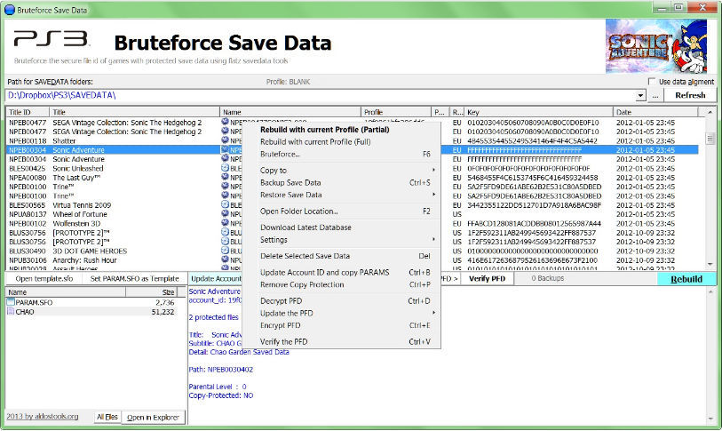 Bruteforce Save Data 4.0 : Main window