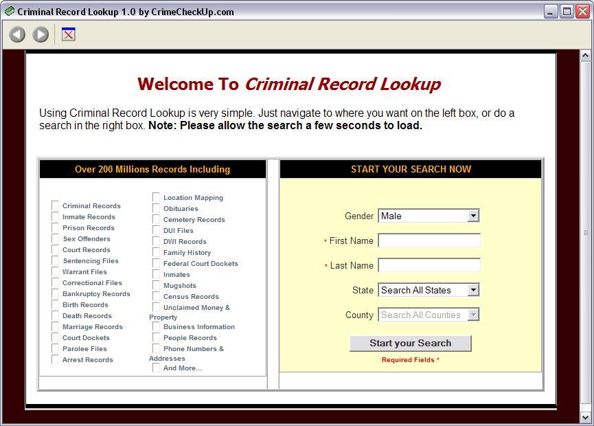 Criminal Record Lookup 1.0 : Main Window