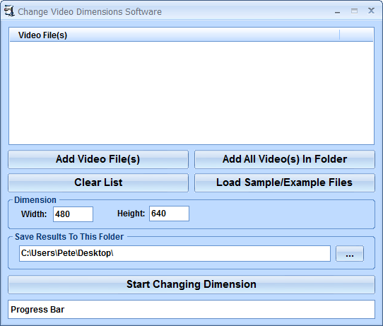 Change Video Dimensions Software 7.0 : Main window