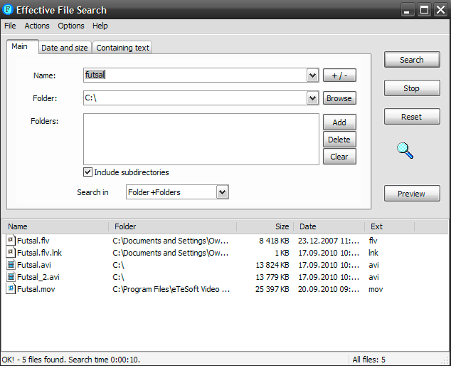 Effective File Search 6.5 : Main window