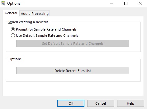 Free Audio Editor 9.4 : General Options