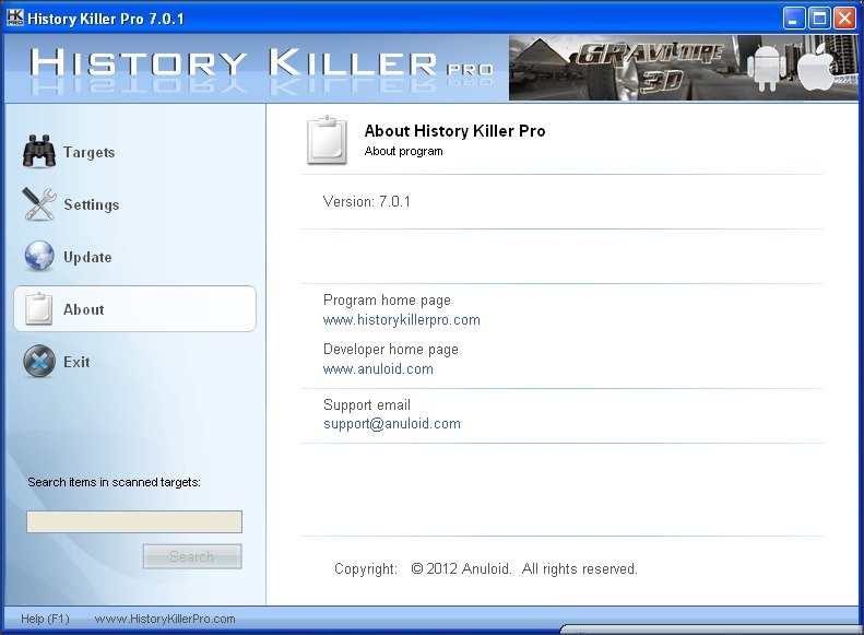 History Killer Pro 7.0 : About Tab