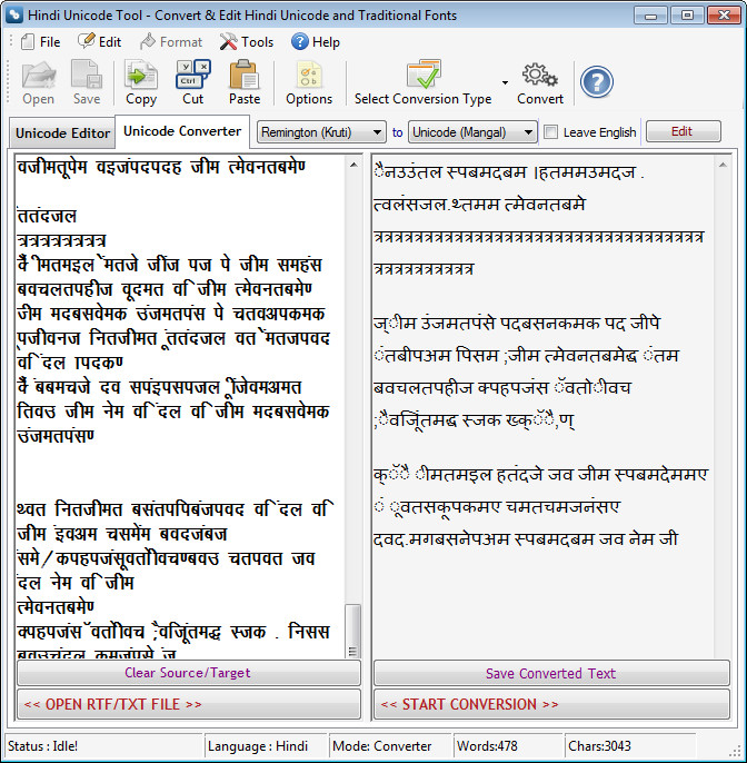 Hindi Unicode Tool 6.0 : Main Window