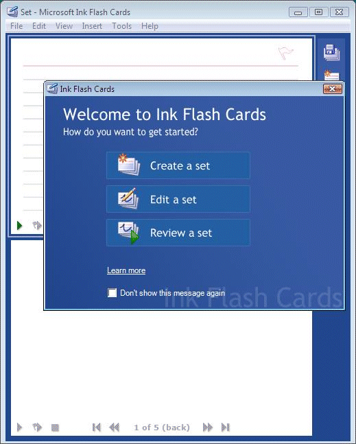 Microsoft Ink Flash Cards 1.0 : Main window