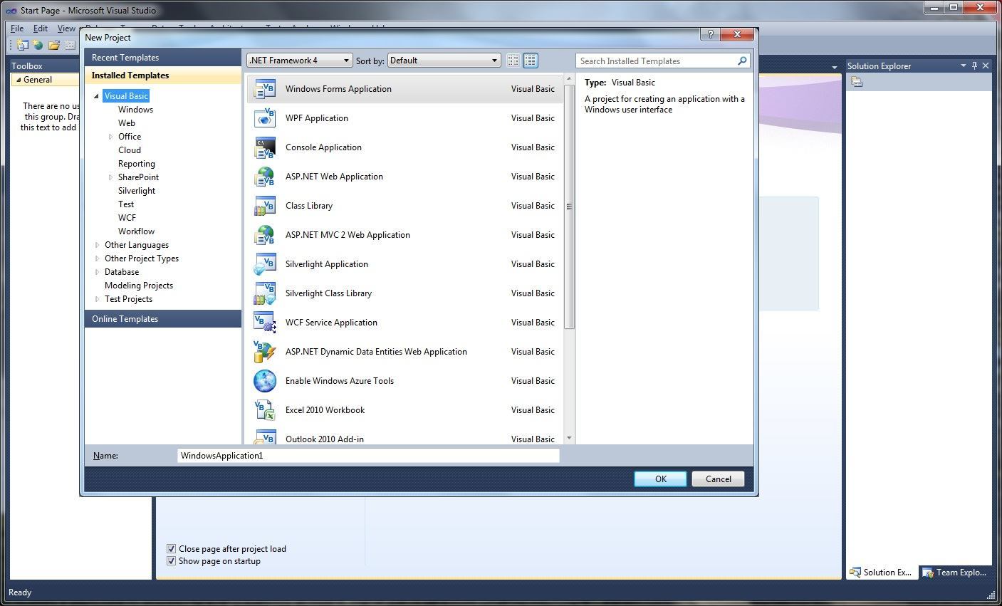 Microsoft Visual Studio 2010 : New Project...
