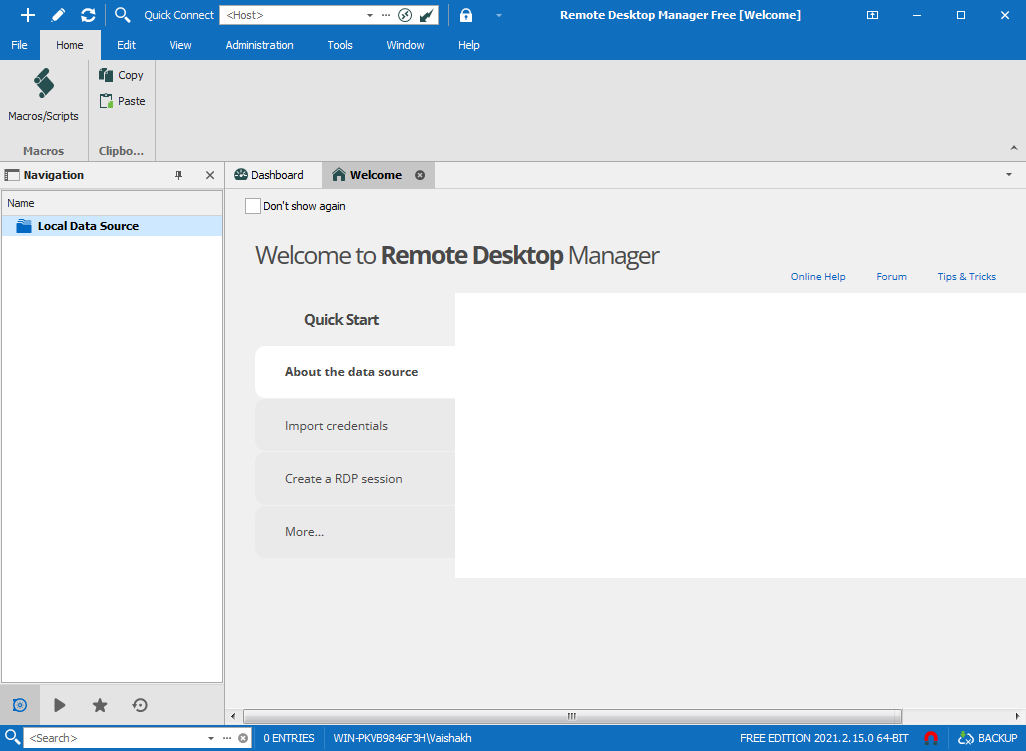 Remote Desktop Manager 2021.2 : Main window