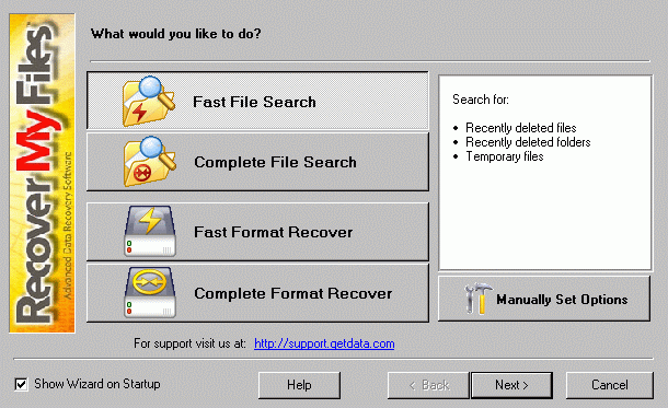 Recover My Files 3.9 : Initial wizard