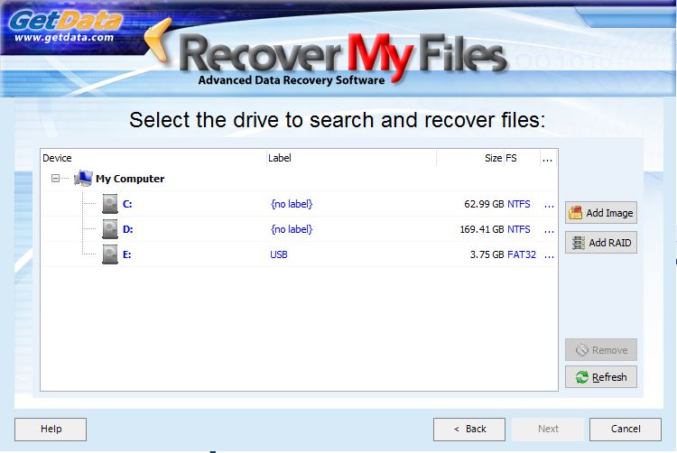 Recover My Files 6.1 : Selecting Drive For Scan