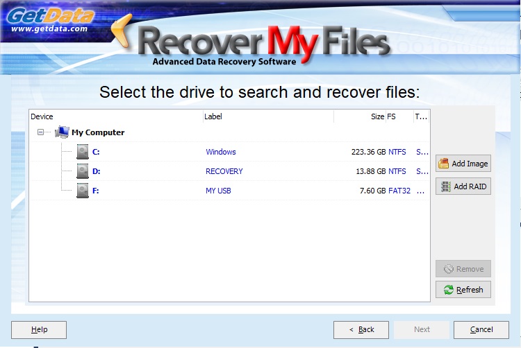 Recover My Files 6.3 : Select Drive