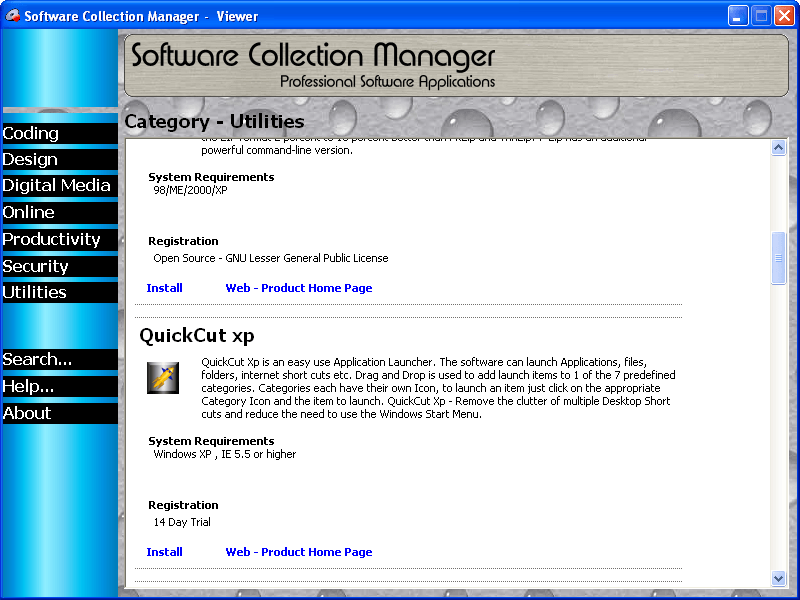 Software Collection Manager 1.3 : Main Window