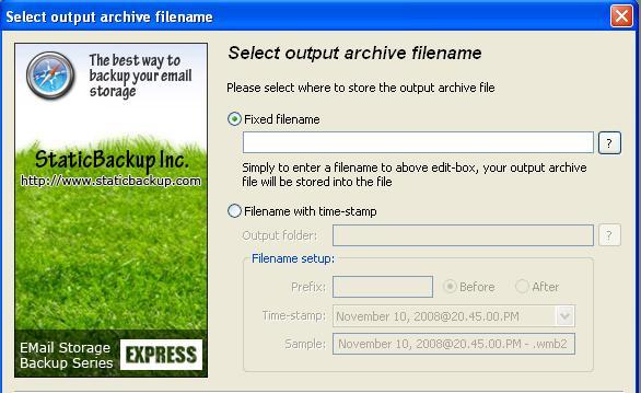 Static Windows Mail Backup 2.6 : Selecting the output file