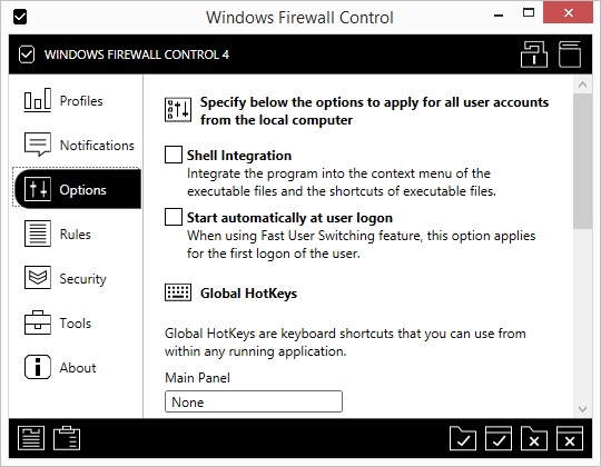 Windows Firewall Control 4.8 : Options