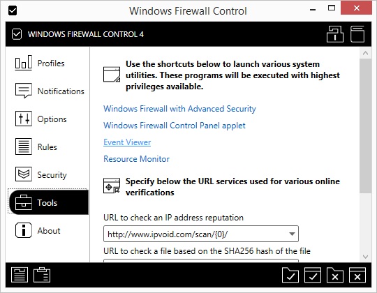 Windows Firewall Control 4.8 : Tools