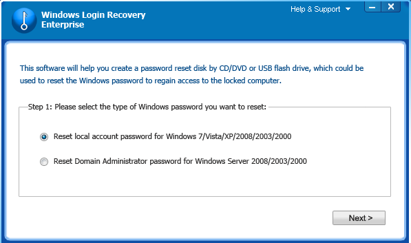Windows Login Recovery Enterprise 5.0 : Main window