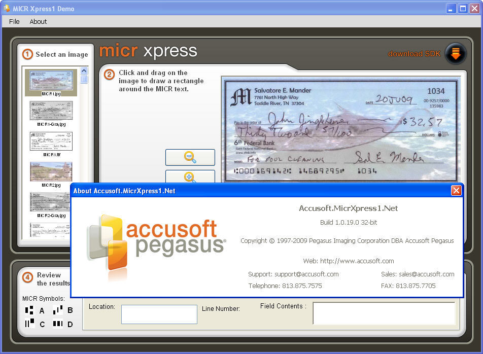 Accusoft MICR Xpress Demo 1.0 : User interface.