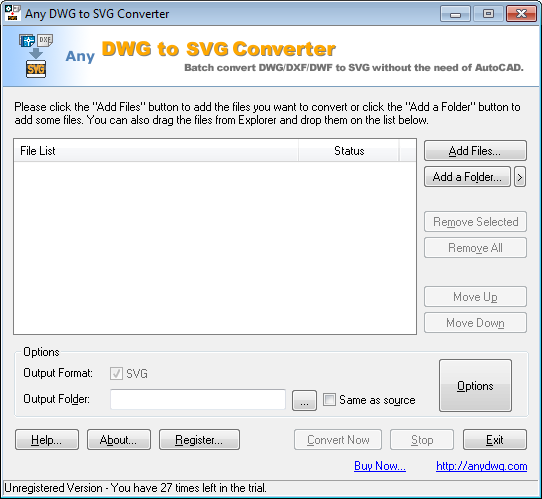 Any DWG to SVG Converter 2018.0 : Main Window