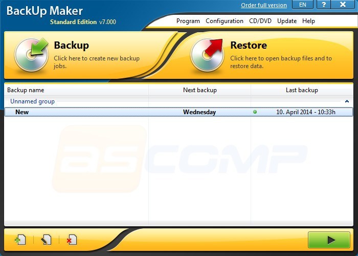 BackUp Maker 7.0 : Main Window