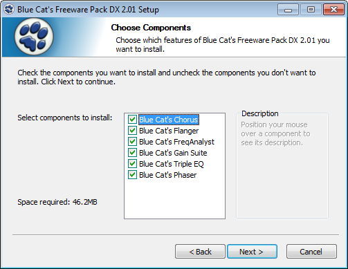 Blue Cats Freeware Pack DX 2.0 : Selecting the Components to Be Installed