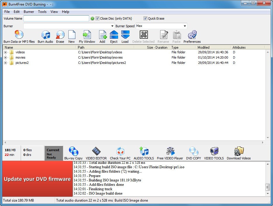 Burn4Free DVD Burning Software 7.7 : Main Window