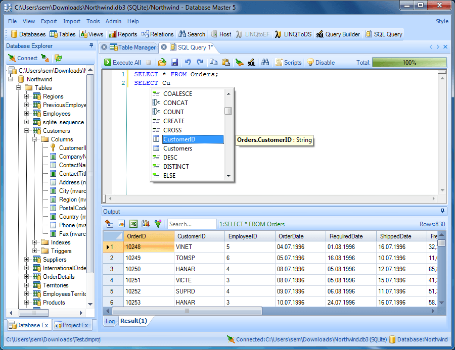 Database Master 5.0 : Main window