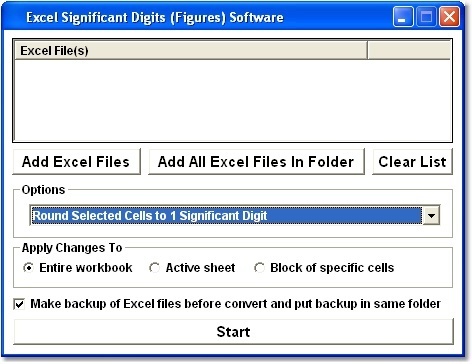 Excel Significant Digits (Figures) Software 7.0 : Main Window