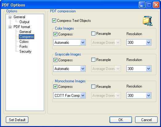 Excel to PDF Converter Pro 3.0 : PDF Compression Settings