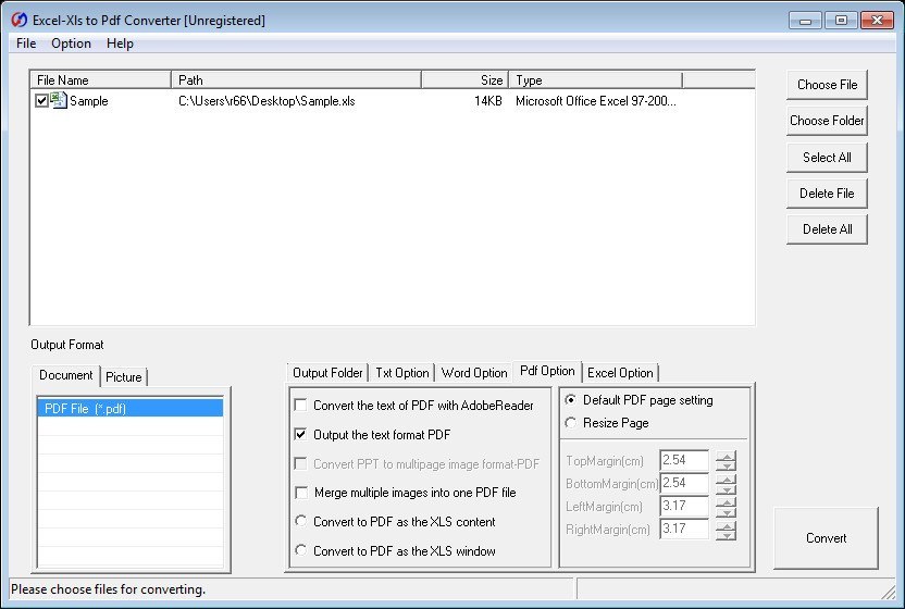 Excel/Xls to Pdf Converter 5.8 : Main Window