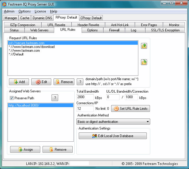 Fastream IQ Proxy Server 4.4 : Main Window