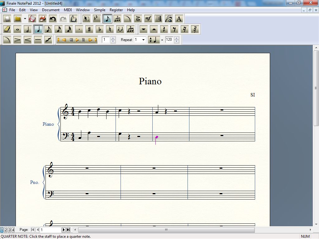 Finale NotePad 2012.1 : Piano score