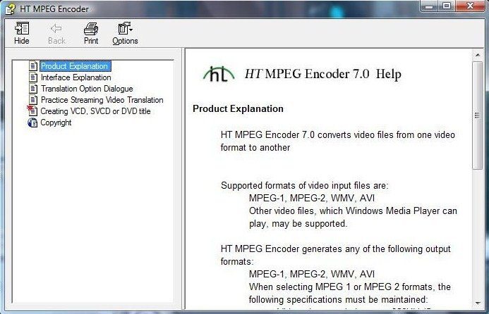 HT MPEG Encoder Shareware 7.0 : Help Window